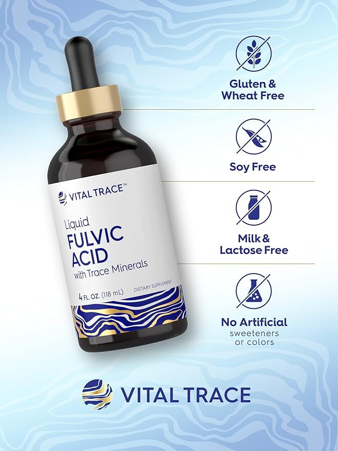 Carlyle Fulvic Acid Drops 4 fl oz | Liquid Trace Minerals | Ionic Supplement | Vegetarian, Non-GMO & Gluten Free | by Vital Trace