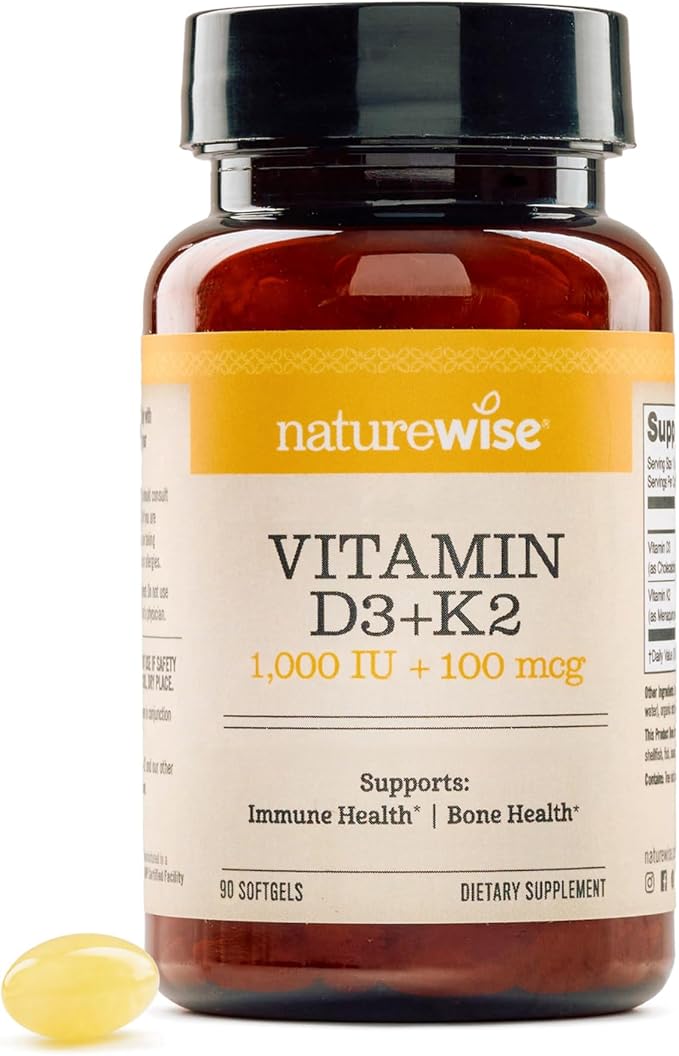 NatureWise Vitamin D3 1000IU + K2 (MK7) 100mcg with Organic Extra Virgin Coconut Oil - Supports Calcium Absorption, Bone & Immune Health - Non-GMO, Soy & Gluten-Free - 90 Softgels[3-Month Supply]