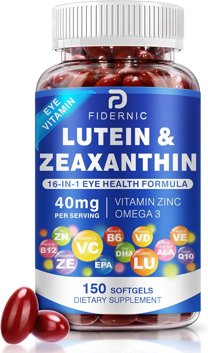 Lutein and Zeaxanthin Supplement - AREDS 2 Plus+  Eye Vitamins, 40 mg Lutein & 8 mg Zeaxanthin with Vitamins C, E, Zinc, Omega-3 & CoQ10 for Blue Light Protection, Eye Health Support  - 150 Softgels