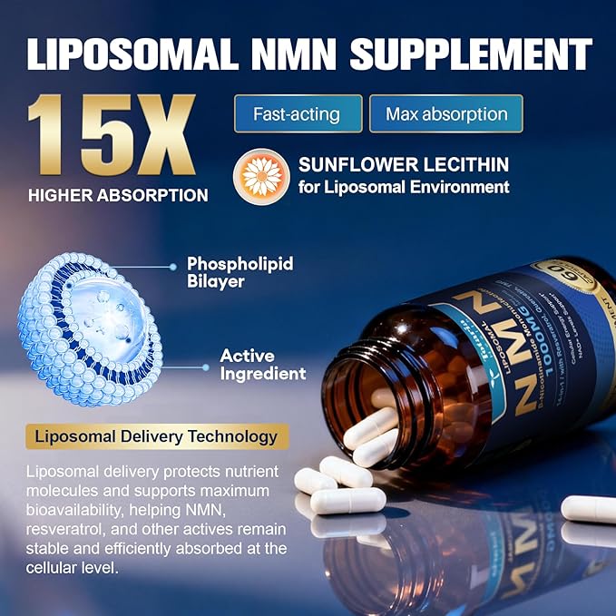 Totaria 2 Packs Liposomal NMN Supplement 1000mg, 14-in-1 NMN Resveratrol Complex with CoQ10, TMG, Quercetin, ALA, PQQ, Support NAD Levels, Cellular Energy & Healthy Aging, cGMP, Filler Free
