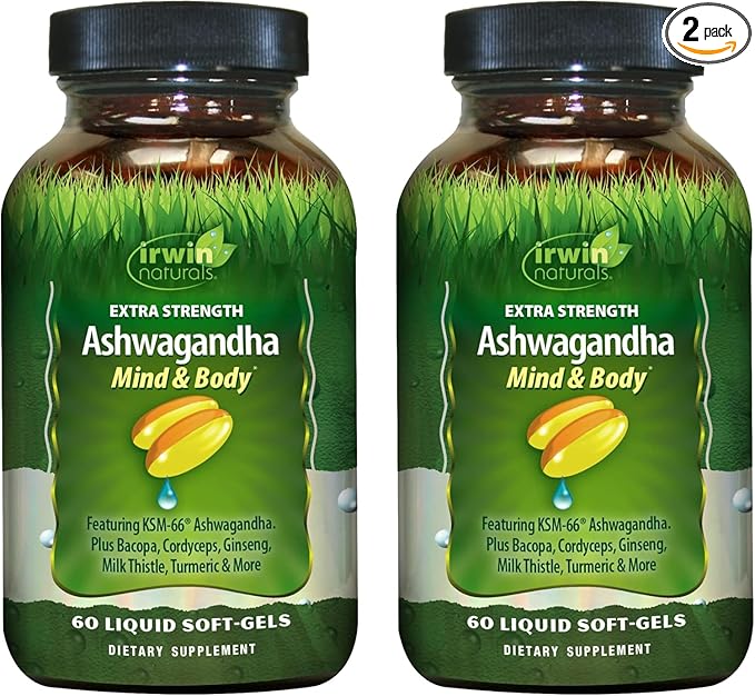 Irwin Naturals Extra Strength Ashwagandha Mind & Body – 60 Liquid Soft-Gels - 2 Pack