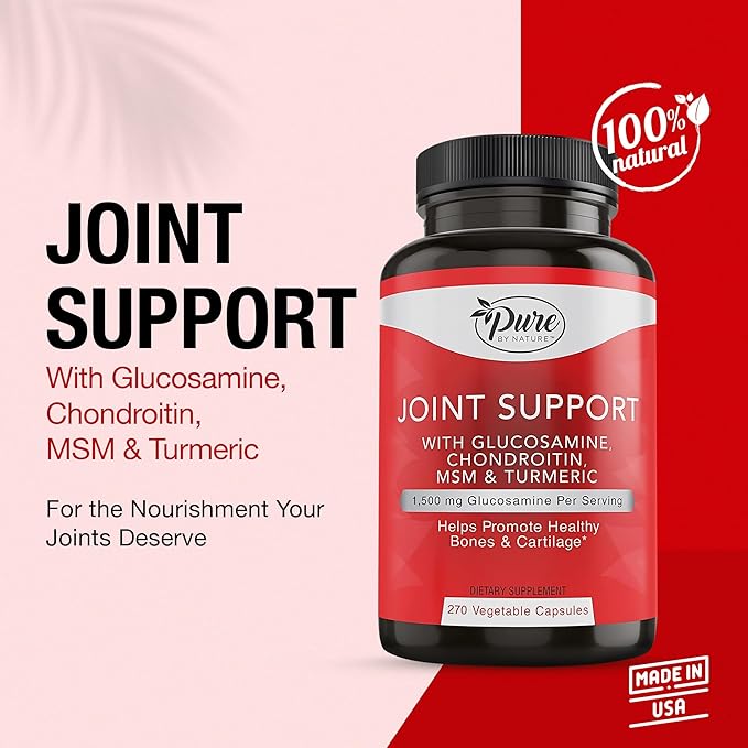 Pure By Nature Joint Support, Glucosamine with Chondroitin Turmeric MSM Boswellia Supplement, 270 Capsules