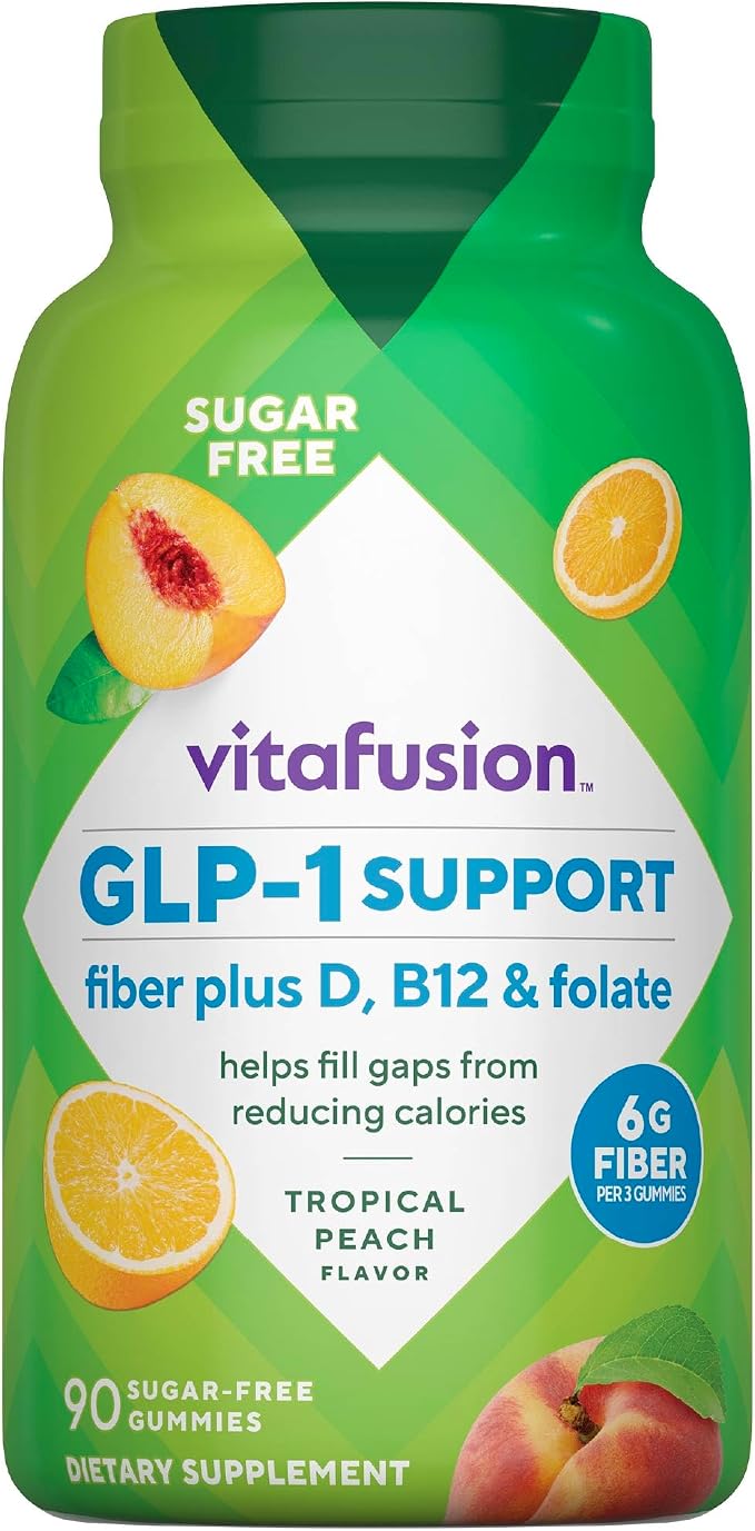 Vitafusion GLP1 Gummy Supplement | 90 Sugar Free Gummies | Vitamin & Mineral Blend with Fiber, D3, B12, and Folate | for Women & Men | Tropical Peach Flavor | Gluten Free Formula