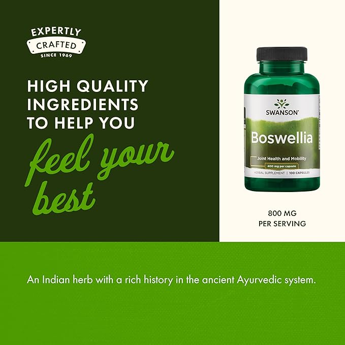 Swanson Boswellia Joint Flexibility Movement Support Ayurvedic Herb (boswellia serrata resin) 400 mg per Capsule 800 mg per Serving 100 Count