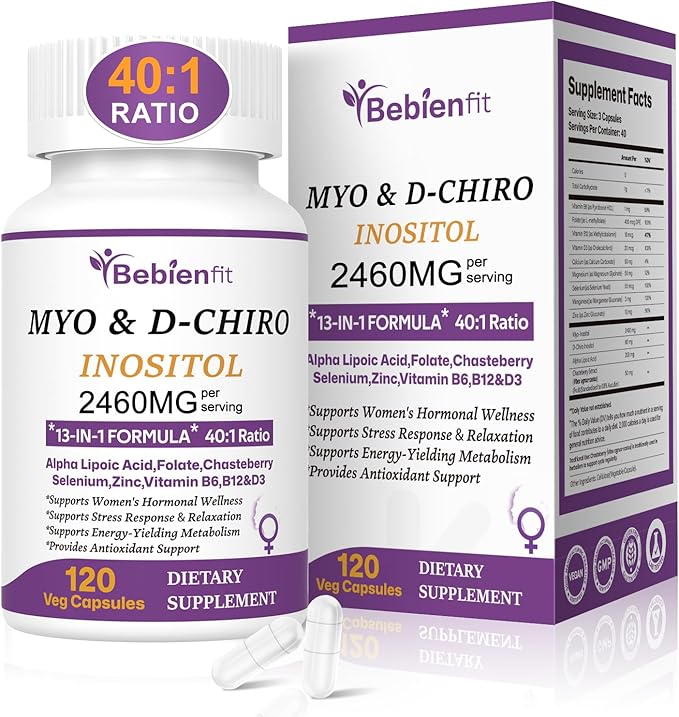 13-in-1 Myo Inositol & D-Chiro Inositol for Women PCOS,Hormonal Balance,2460mg-40:1 Ratio,Ovarian Health&Cycle Support Supplement Plus Alpha Lipoic Acid/Folate/Vitex/Magnesium/Multivitamin,120 Veg Cap