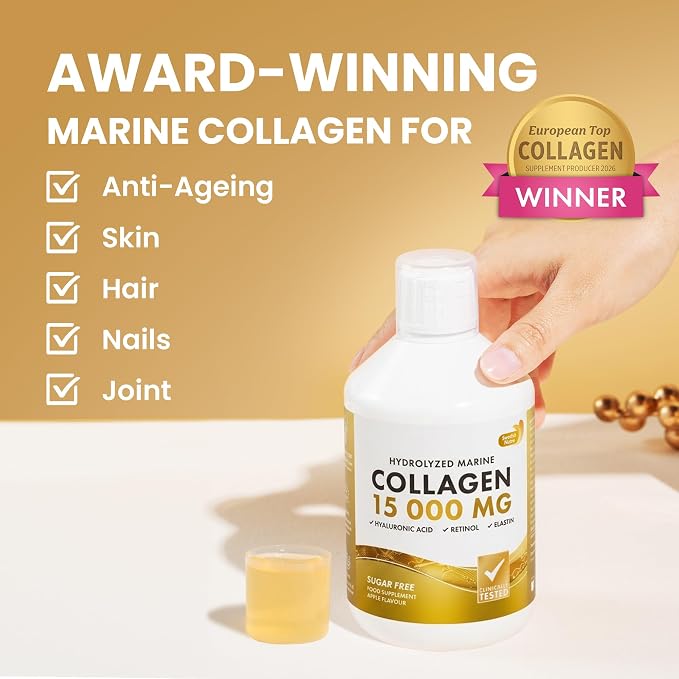 Swedish Nutra 3 x 15000 mg Liquid Marine Collagen Hydrolyzed Peptide (Type 1 & 3) | 60 Day Supply, 500 ml | Hyaluronic Acid, Biotin & Vitamins for Hair, Skin, Nails & Joints | Men & Women | Sugar Free