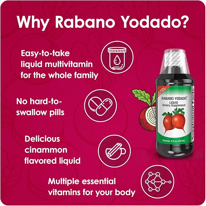 Ionized Radish Dietary Liquid Supplement with Iodine, Vitamin B1, B6 & B12, Wellness & Digestive Support, Helps Maintain Natural Energy & Nutrient Balance, 8 Fl Oz, Pack of 1