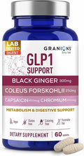 Granions GLP-1 Support Supplement - Metabolism, Gut Health, Digestive Support - Fermented Black Ginger, Coleus Forskohlii, Chromium, Capsaicin, Caffeine - Vegan, Gluten Free Supplements - 60 Tablets