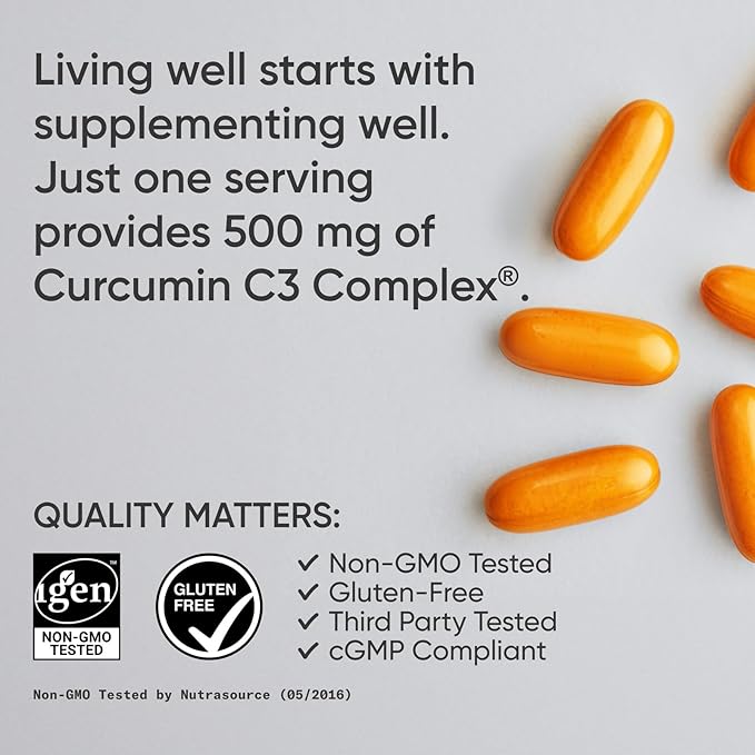 Sports Research® Turmeric Curcumin C3 Complex® w/BioPerine Black Pepper Extract & Organic Coconut Oil - Standardized 95% Curcuminoids · Non-GMO · Gluten Free - 60 Count Softgels