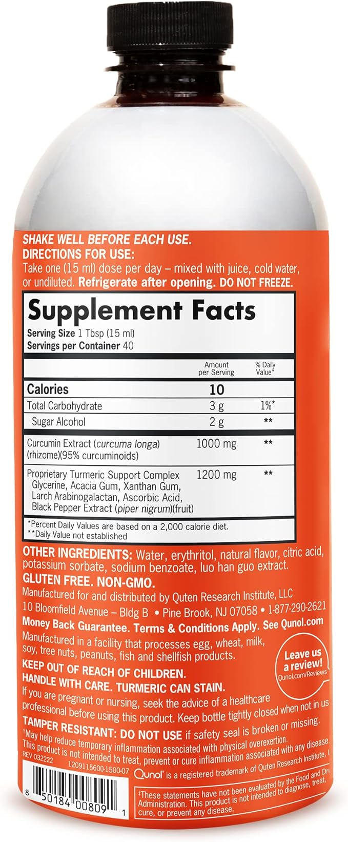 Qunol Liquid Turmeric Curcumin with Black Pepper 1000 Milligram, Supports Healthy Inflammation Response and Joint Support, Dietary Supplement, Extra Strength, 40 Servings, 20.3 fl oz (pack of 1)