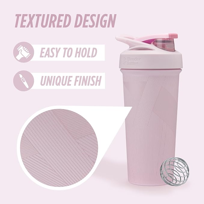 BlenderBottle Sport Shaker Cup Insulated Stainless Steel Water Bottle with Wire Whisk, 25-Ounce, Pink Stripes
