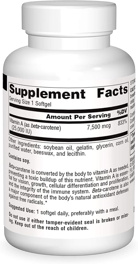 Source Naturals Beta Carotene 25000 iu Antioxidant Protection - Converted by Body to Vitamin A - 100 Softgels
