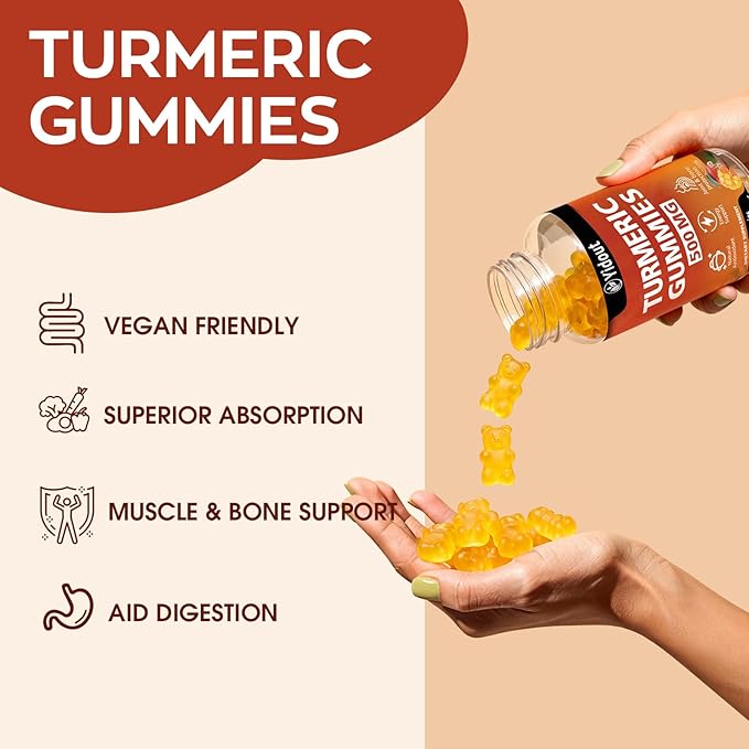 Turmeric Curcumin Gummies, Gummy with 500mg Turmeric Curcumin and Ginger with Black Pepper Extract for High Absorption,Mango Flavor (60 Count（Pack of 1）)