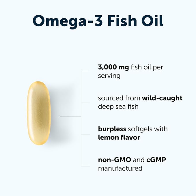 Micro Ingredients Omega 3 Fish Oil Supplements 3,000mg Per Serving, 120 Softgels | Lemon Flavored – Burpless | EPA 540mg + DHA 360mg | Deep Sea Fish