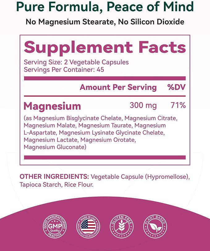 9-in-1 Magnesium Complex, 300mg Magnesium from 9 Organic Forms, Glycinate, Citrate, Malate, High Absorption for Sleep & Relaxation, Energy & Muscle Support, 90 Capsules