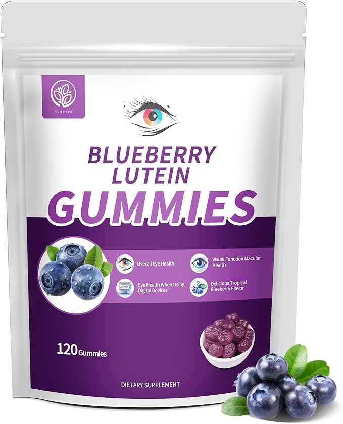 Blueberry Lutein Gummies with 120 Count - 2 Month Supply, Eye Health Support Supplement for Kids and Adult, Contains Blueberry Juice (30 mg/Gummy) & Lutein (20 mg/Gummy)