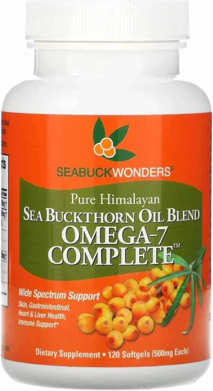 SeabuckWonders Organic Sea Buckthorn Oil Omega-7 Complete,120 Softgels, 60 Day Supply, with Omega 3, 6 & 9, Supports Hair, Skin & Nails, Overall Health & Wellness