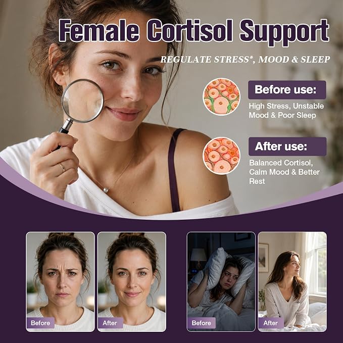 16-IN-1 Liposomal Cortisol Supplements Drops for Women, Melatonin-Free | Cortisol Reducer with Ashwagandha,L-Theanine,Myo-Inositol & Magnesium for Relaxation,Stress & Sleep,Blueberry Flavor, 2 Fl Oz