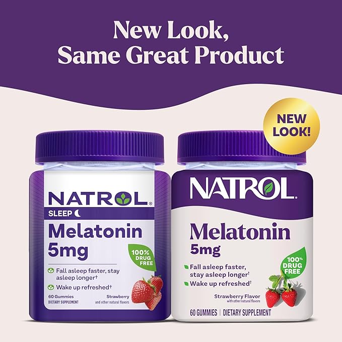 Natrol Melatonin 5mg, Dietary Supplement for Restful Sleep, 60 Strawberry-Flavored Gummies, 60 Day Supply