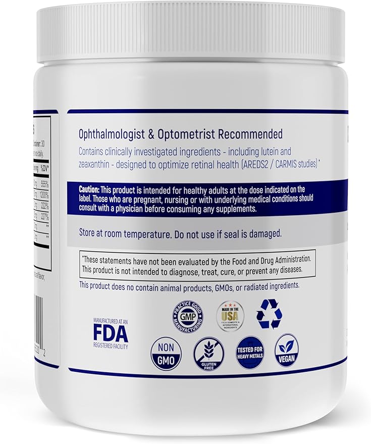 Navan AREDS 2 Powder - for Those Who Can't Consume Tablets or Softgels - Eye Vitamins & Minerals Antioxidant Supplement by Clinical Experts - Lutein, Zeaxanthin & Zinc - Kosher Style, 30 Servings