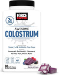 Force Factor Awesome Colostrum Supplement, Berries & Cream, 60 Soft Chews | Bovine Colostrum with Biotin, Grass-Fed, Antibiotic-Free, Supports Gut & Immune Health, Supports Hair, Skin & Nails