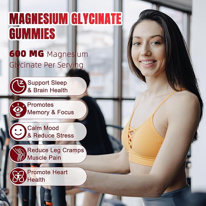 Magnesium Glycinate Gummies 600mg, Zzz & Relaxation, High Absorption, Raspberry Flavor, 60 Count, Supports Muscles, Bones & Energy, Vegan, Sugar Free