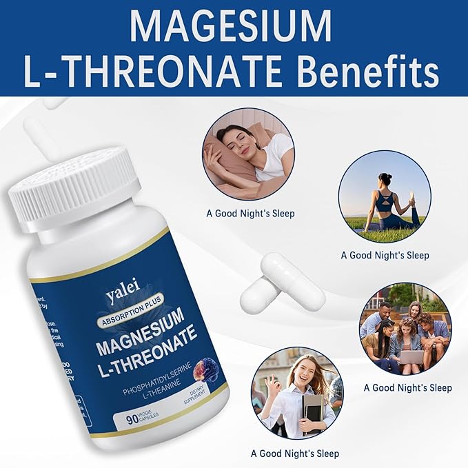 Magnesium L-Threonate 2,000mg and Magnesium Glycinate 400mg | 90 Vegetarian Capsules | Muscle Health, Better Sleep & Cognitive Health|High-Absorption | Non-GMO, Gluten-Free