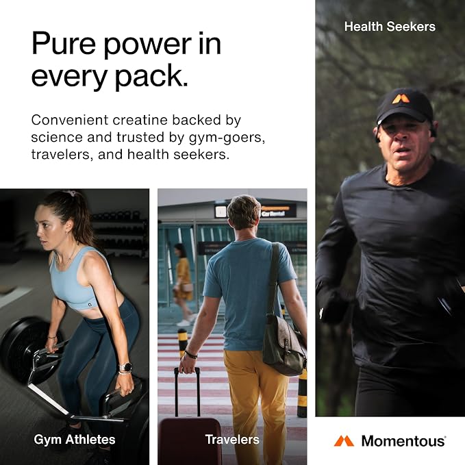 Momentous Creatine Monohydrate Powder - Creatine Powder - Supports Strength, Lean Muscle, & Recovery for Men & Women - NSF Certified for Sport - 5 g per Serving - 15 Servings