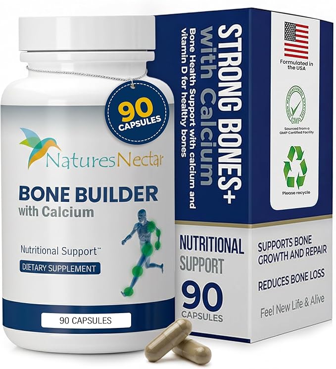 Nature's Nectar Bone & Joint Supplements for Men & Women – Supports Bone Health, Strength & Growth with Calcium, Vitamin D, Magnesium & Strontium – Bone Builder Formula for Maximum Absorption –90 Caps
