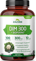 Zazzee DIM 300 mg Per Capsule, 100 Count, Plus 10 mg BioPerine, Estrogen Balance, Hormonal Acne, Menopause Support, Hormonal Balance, Diindolylmethane, Vegan, All-Natural, Non-GMO, Made in The USA