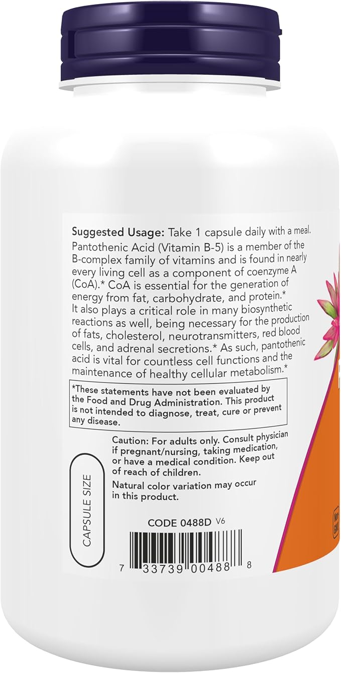 NOW Foods Pantothenic Acid 500 mg, 250 Capsule (3 Pack)