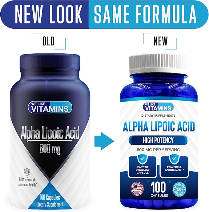 We Like Vitamins Alpha Lipoic Acid 600mg Capsules - 100 Servings - Alpha Lipoic Acid Capsules Helps Support Joint Health and Antioxidant Health Along with Free Radical Protection