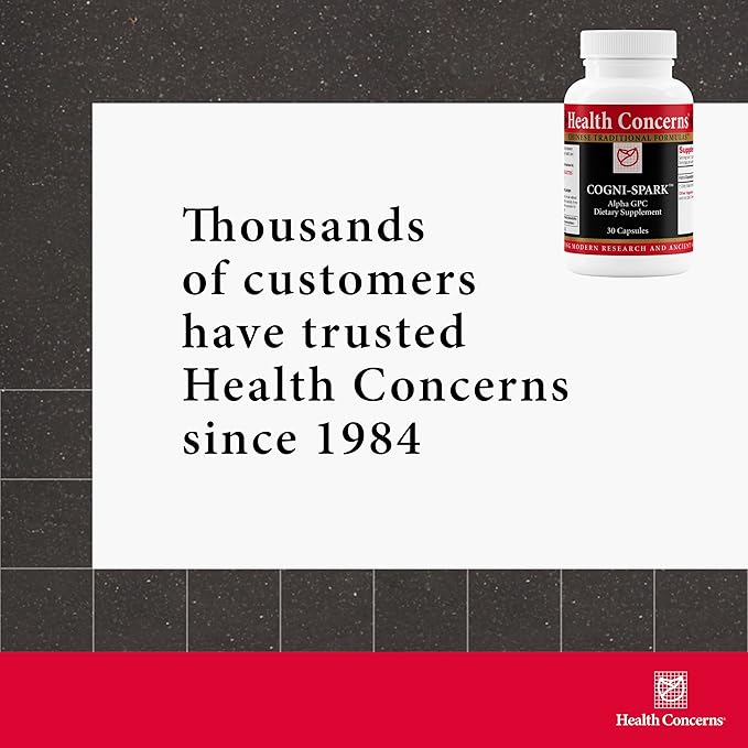 Health Concerns Cogni-Spark – Brain Support for Memory, Focus, and Mental Clarity – Alpha-GPC Choline Supplement for Cognition, Nerve Function & Longevity – Cognitive Health Formula – 30 Capsules