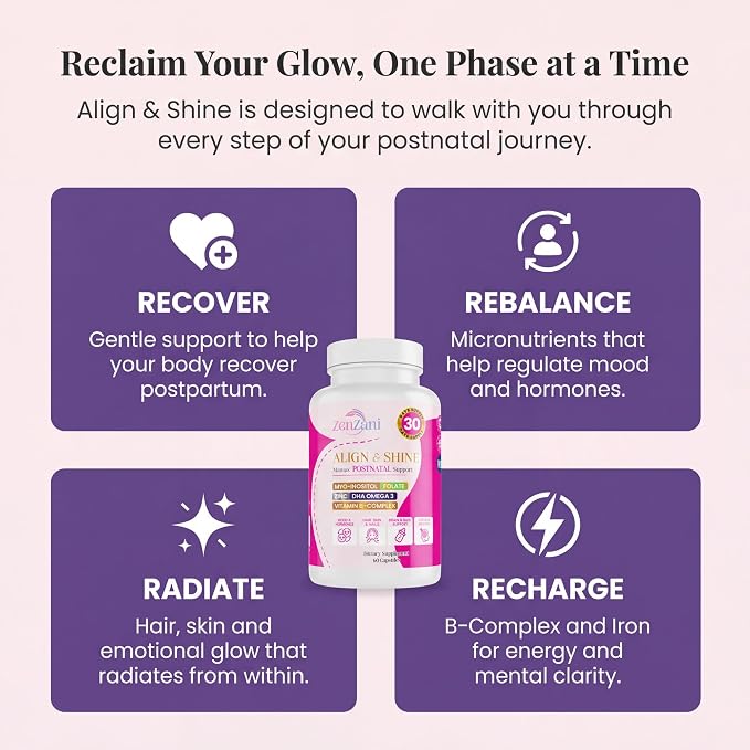 Align & Shine Postnatal Vitamins for Women - DHA, Iron, Folate, Vitamin B12 & Myo-Inositol | Postpartum Recovery - Breastfeeding Friendly - 1 Month Supply (60 Capsules)