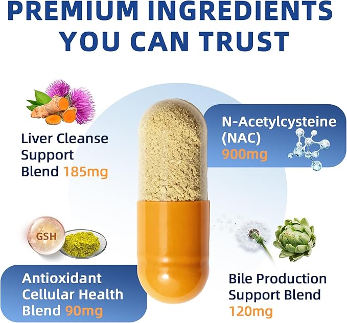 NAC Supplement 900 mg – Liver Cleanse Detox & Repair, Antioxidant & Cellular Health, Alcohol Defense Support – N-Acetyl Cysteine Capsules with Milk Thistle, Turmeric, Dandelion & Artichoke – 120 Count