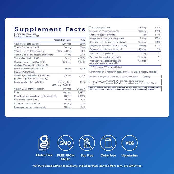 Pure Encapsulations Nutrient 950 Without Iron | Supplement to Support Cardiovascular, Immune, and Cellular Health, Bones, Hormone Metabolism, and Carbohydrate Utilization* | 360 Capsules