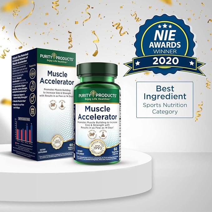 Purity Products Muscle Accelerator 650 mg Patented & Clinically Tested Muscle Accelerator Blend of Ayurvedic Herbal Extracts Promotes Strength, Endurance + Muscle Growth - 60 Veg Caps (3)