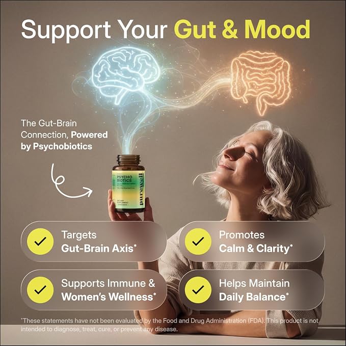 Psychobiotics – Advanced 3-in-1 Probiotic Prebiotic Postbiotic Supplement for Gut and Mood Support - 60 Vegan Probiotic Capsules – 50 Billion CFU – 1-Month Supply