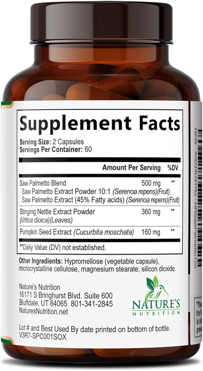 Saw Palmetto for Men - 3X Strength Prostate Health Supplements for Men's Health Support - with Stinging Nettle and Pumpkin Seed Extract - Prostate Urinary & Hair Health Support - 120 Capsules