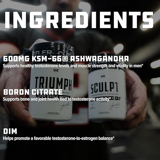 TRIUMPH Testosterone Booster for Men: Best Test Booster and Estrogen Blocker for Men with DIM, KSM 66 Ashwagandha, and Boron Citrate, Build Natural Lean Muscle Mass and Strength, 56 Veggie Capsules