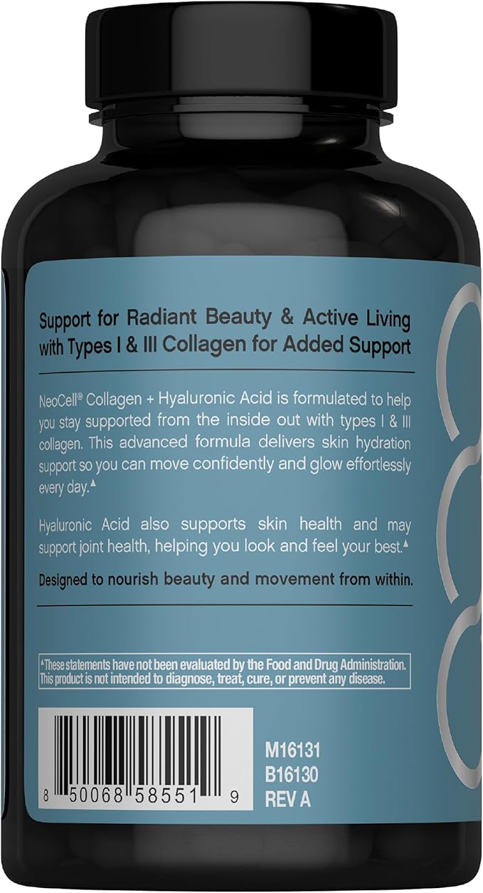 NeoCell Collagen Peptides Capsules | 90 Count | Plus Hyaluronic Acid | Skin Hydration | Superior Absorption | Advanced Grass Fed Formula Supplement | for Women and Men