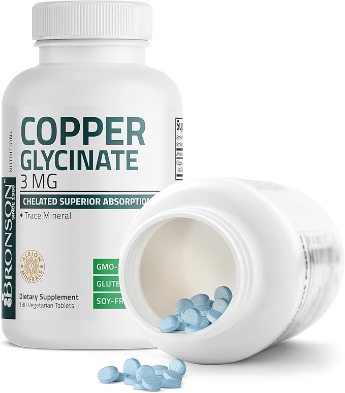 Bronson Copper Glycinate 3mg Chelated Superior Absorption Non-GMO, 180 Vegetarian Tablets