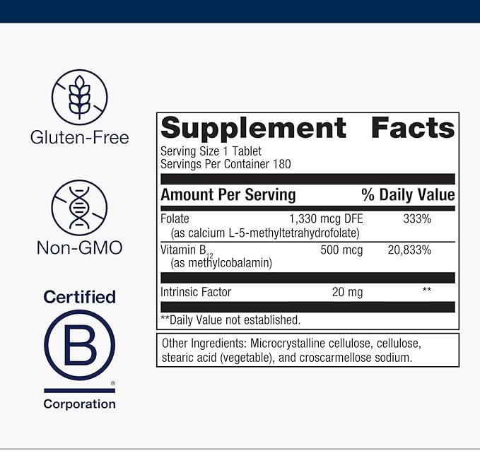 Metagenics Intrinsi Vitamin B12-Folate - with Methylcobalamin, L-5-MTHF & Intrinsic Factor - Supports Energy Metabolism, Nervous System & Heart Health - Non-GMO & Gluten-Free - 180 Tablets