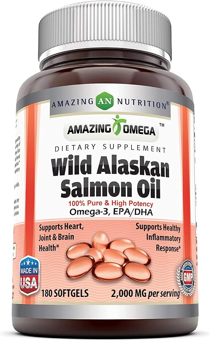 Amazing Omega Wild Alaskan Salmon Oil 2000mg Per Serving Softgels Supplement (180 | 2 Pack)
