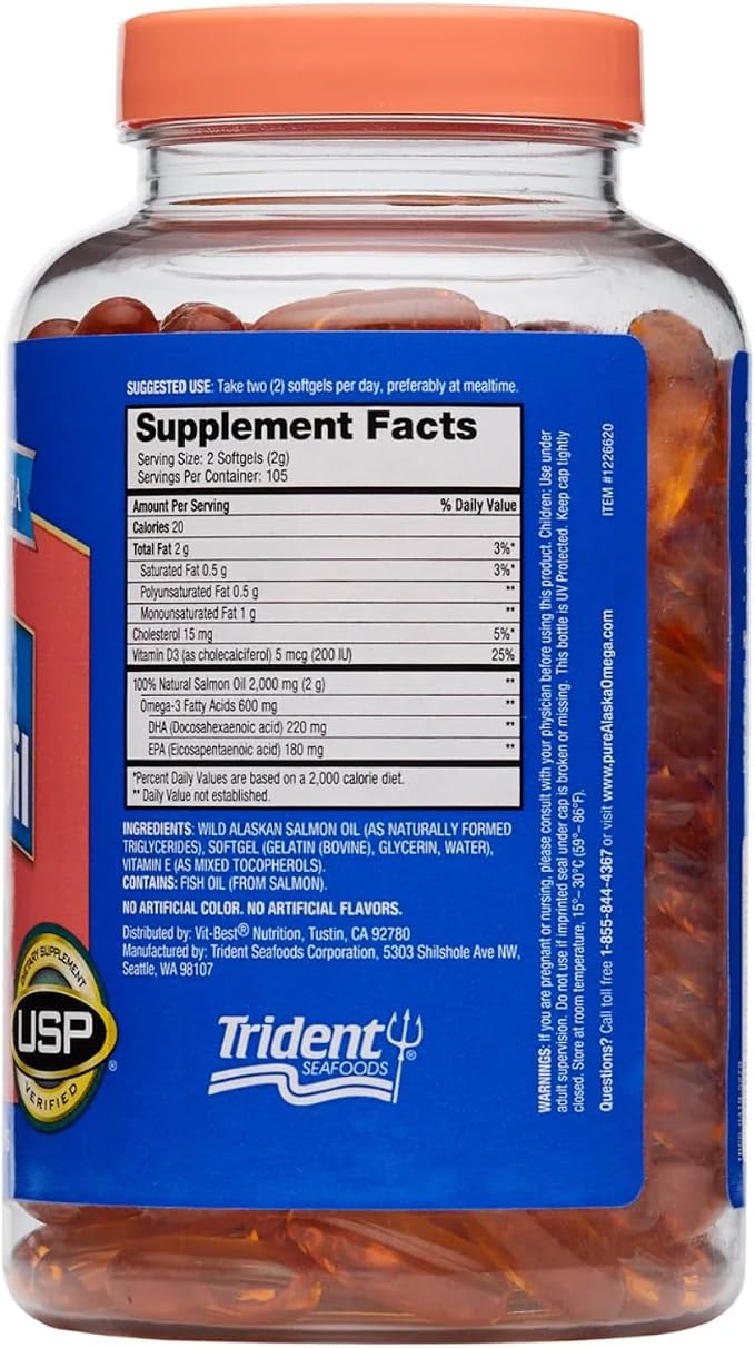 Omega-3 Wild Alaskan Salmon Oil 1000mg Softgels - Omega 3, Wild Alaskan Fish Oil, Softgels, Salmon Oil for Humans - 210 Count (Pack of 1)