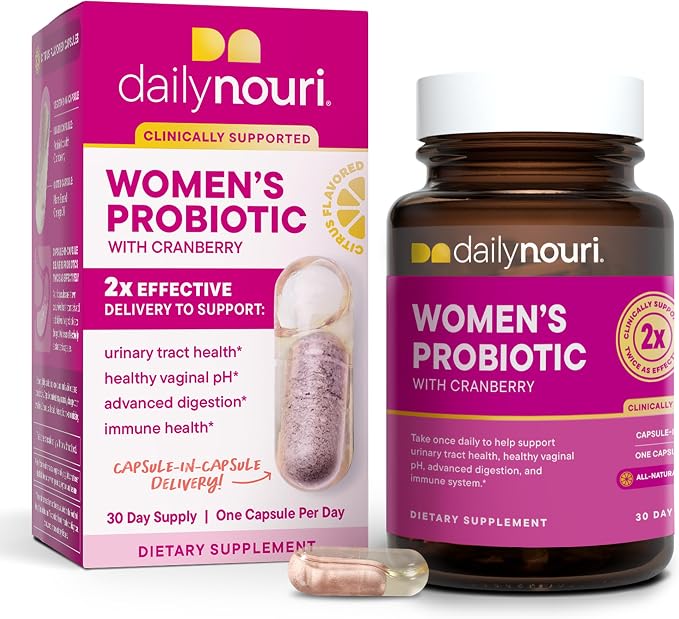 Daily Nouri Probiotics for Women | Vaginal Health + Urinary Tract Support | Vaginal pH & Microbiome Balance | 5 Clinically Studied Strains + Cranberry & Omega | 30-Day Supply