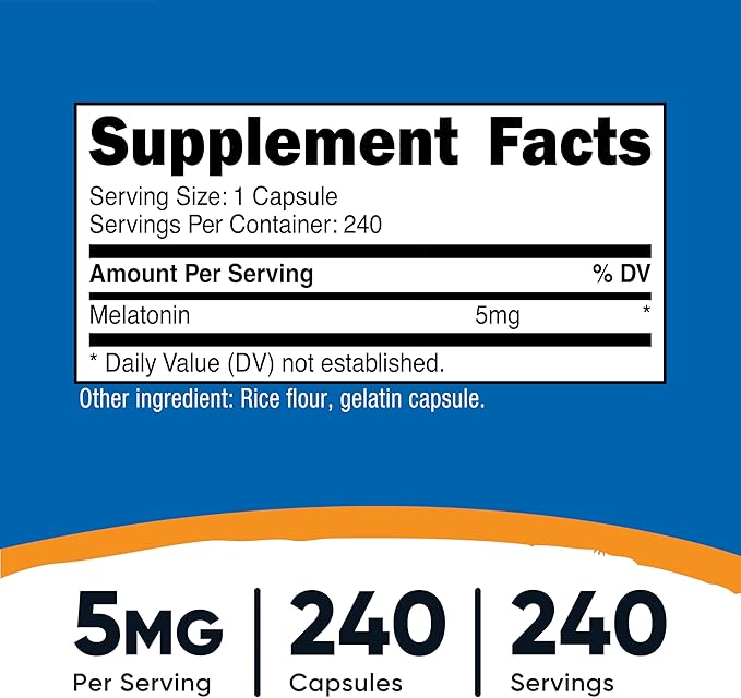 Nutricost Melatonin 5mg, 240 Capsules - 5mg Per Serving, Non-GMO, Gluten Free