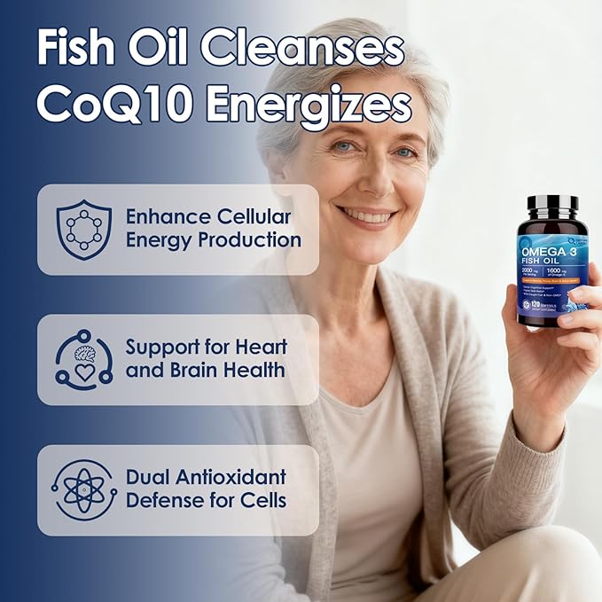 NATURE TARGET Omega 3 Fish Oil 1600mg, High-Purity Omega 3 EPA DHA with PS & CoQ10, Fish Oil Supplements for Heart Health, Brain Function & Memory, Advanced Absorption, Non-GMO, 120 Softgels