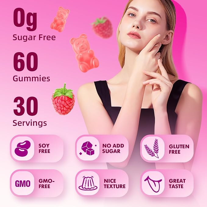 MEENCCD Hydrolyzed Collagen Peptides Gummies for Women & Men, Multi-Collagen Type I,II,III,V,X with Biotin, Hyaluronic Acid, Zinc, Vitamin C, E - Skin, Hair, Nails, Raspberry Flavor, 60 Count