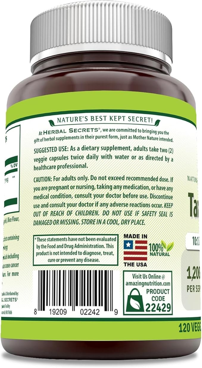 Herbal Secrets Tart Cherry 10:1 Standardized Extract Supplement | 1200 Mg Per Serving | 120 Veggie Capsules | Non-GMO | Gluten Free | Made in USA (1 Pack | 120)
